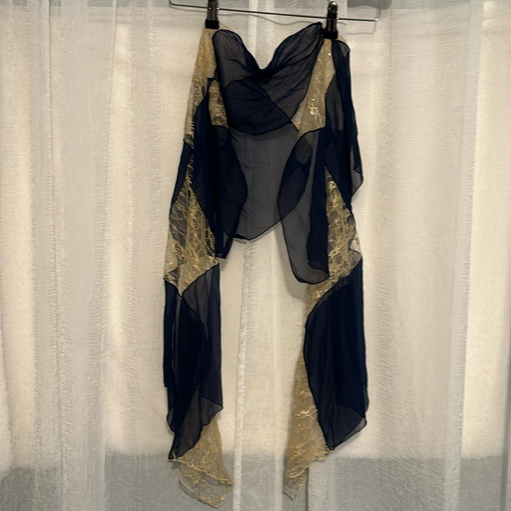 Basile women’s lace and blue silk scarf 60% silk and 40% polyester!!